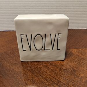 Rae Dunn Square Block THINK EVOLVE 4" x 4" desk sign paperweight
